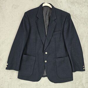 Vintage Saint John Blazer Mens 42R Navy Pure Wool Sport Coat Embossed Buttons